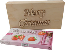 Premium Geschenkset Weihnachten - Holzbox  Merry Christmas" + Yogurette