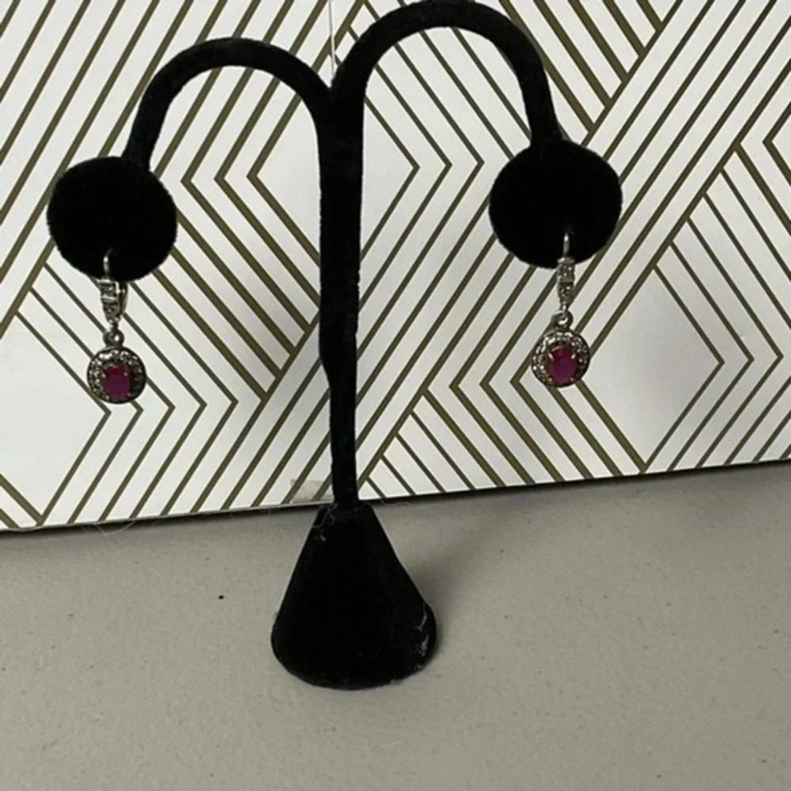 925 Silver and Ruby Dangle Earrings - image 1