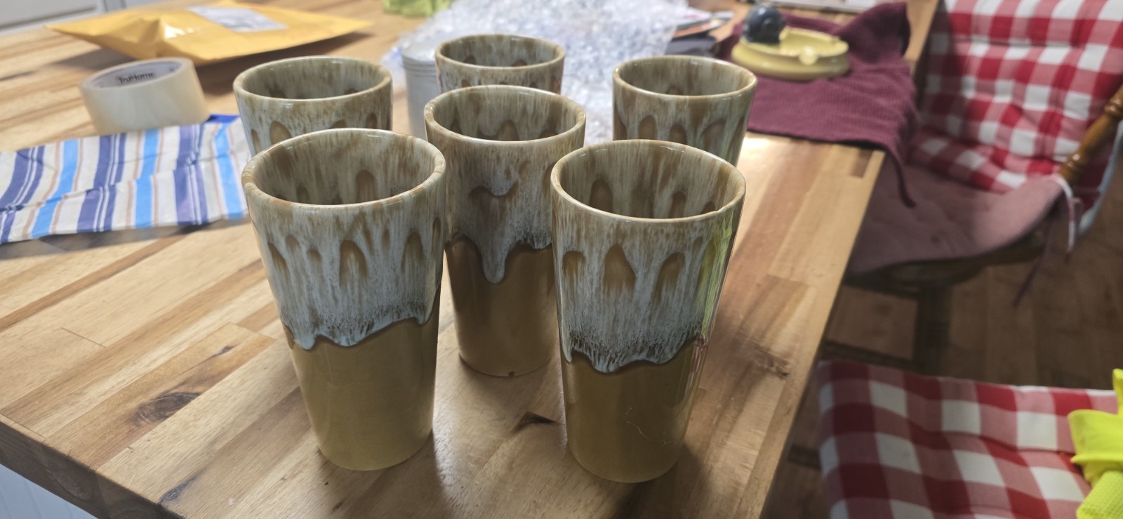 Ceramic Tumbler Glasses Set of 6 Brown Cream Glossy USA Round Pottery