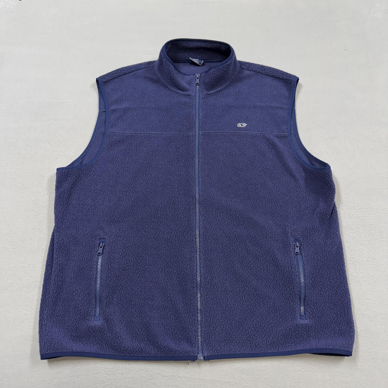 Vineyard Vines Vest Mens 2XL Blue Fleece Full Zip Pockets Stand Collar