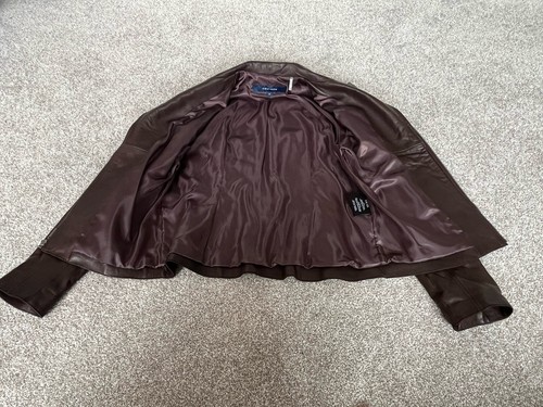 Chaqueta de moto Cole Haan para mujer de cuero de cordero marrón talla 8 Petite PVP £420 - Imagen 6 de 10