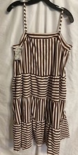 Suvimuga Brown White Spaghetti Strap Sun Dress Size XL NWT