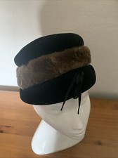 Vintage Fur Trimmed Hat Black Italy
