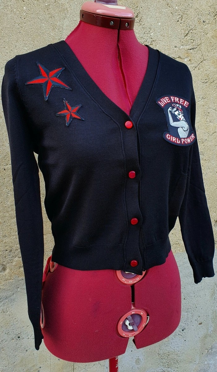 Cardigan gilet psychobilly leopard skull rockabilly swallows girl