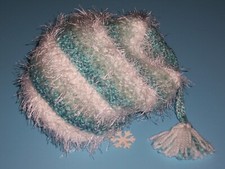 Girls "AQUA  WHITE STRIPED EYELASH HAT"...one size...HANDMADE by NANA...CUTE
