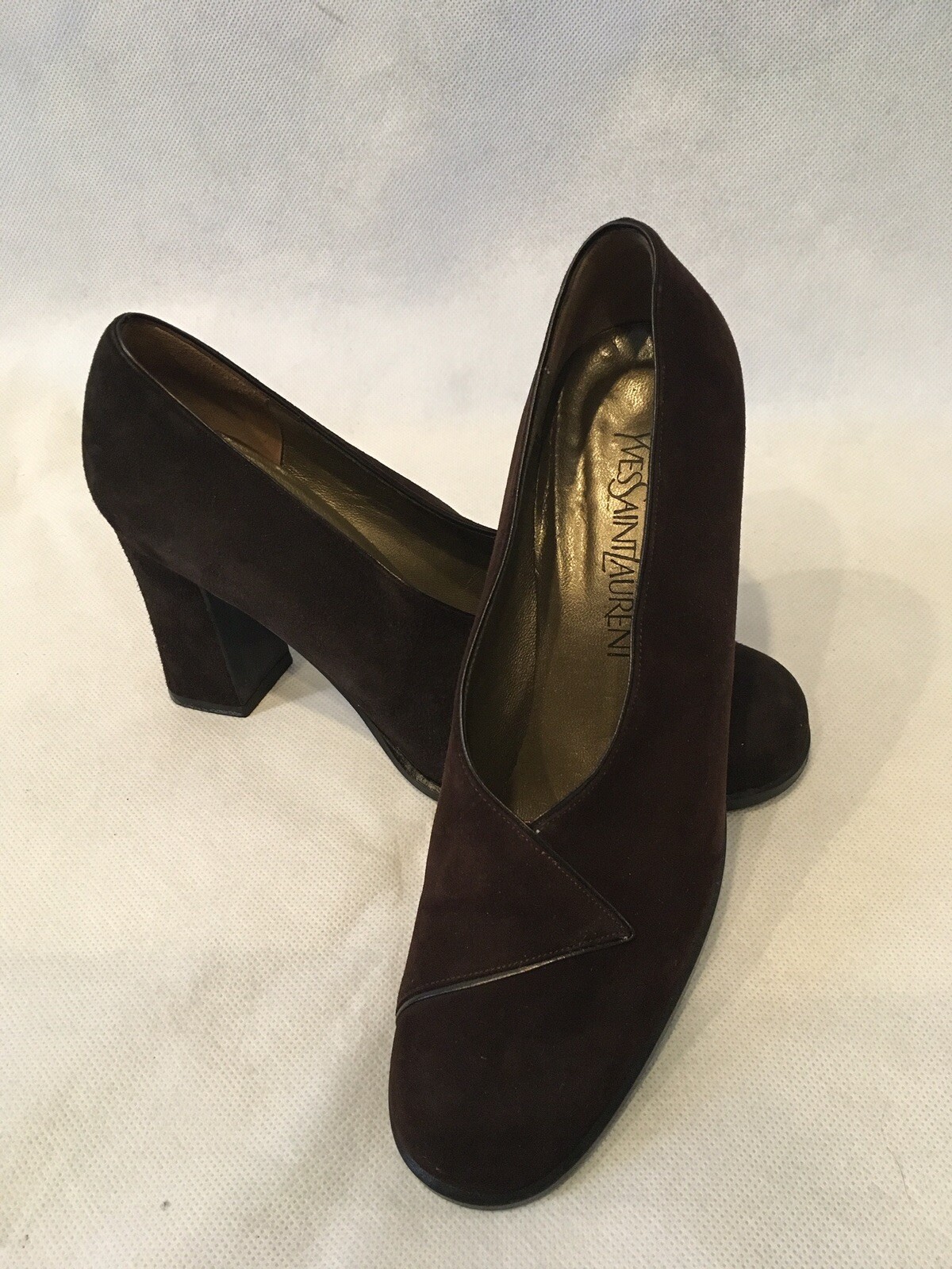 BELLISSIMO TACCO DONNA YVES SAINT LAURENT SCAMOSCIATO MARRONE SLIP ON TG. 8 5M