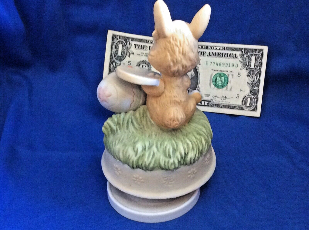 Circa 1980's Ceramic Easter Bunny Music Box-Excellent Condition
