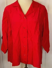 Venezia Jeans Women Sz 18 100% Silk Blouse Classic Red Button Up Top