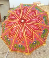 Indian Elephant Outdoor Parasol Embroidered Sun Shade Hippie Yard Umbrella Patio