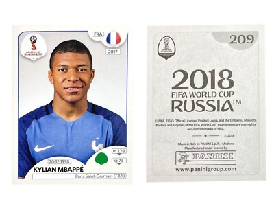 2018 Panini World Cup Russia Kylian Mbappe Sticker RC Rookie #209