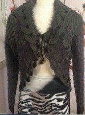 New Boutique Quality Cable Knit Cardigan Coat, Charcoal, M