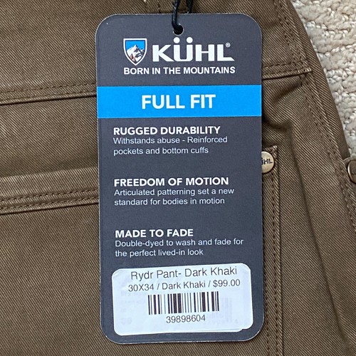 KUHL Rydr Pant 30x34 Full Fit Vintage Patina Dye Twill Stretch Dark Khaki NWT - Picture 4 of 17
