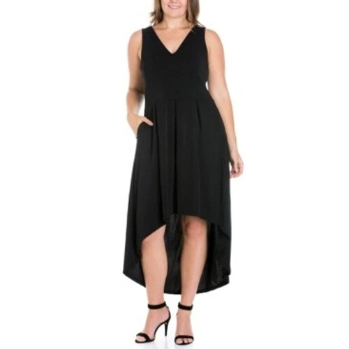24seven High Low Dress V Neck Sleeveless Casual Black Dress 1X