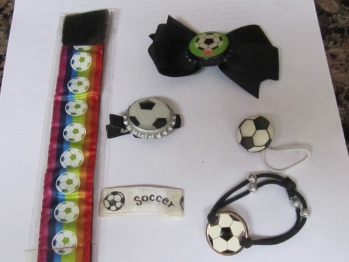 SOCCER HAIR LOT CLIP BOWS BARRETTES  HEAD BAND BRACELET