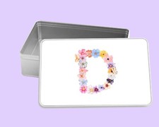 Pretty Floral Flowers Storage Tin for ladies with any initial