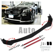 Front Bumper Lip Chin For Mercedes-Benz C Class Spoiler Splitter + Strut Rods