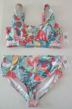 Hurley HRXP22038 Women's Sz 2XL Tropical Design 2-Piece High Waisted Bikini Set