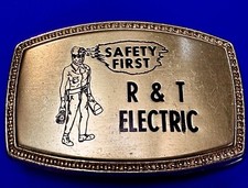 R T Electric Safety First Worker Award Vintage IN Belt Buckle