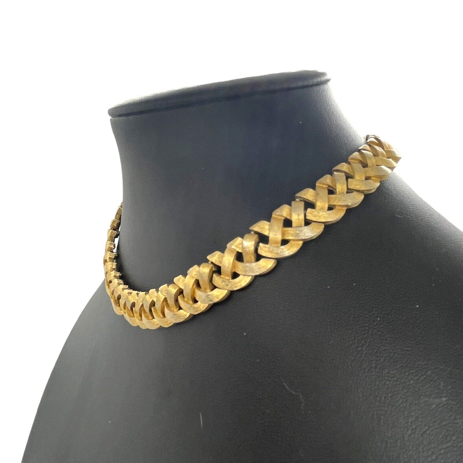 Crown Trifari Choker Necklace Gold Tone Woven 195… - image 2