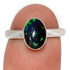 Natural Chalama Black Opal 925 Sterling Silver Ring Jewelry s.7 CR68953