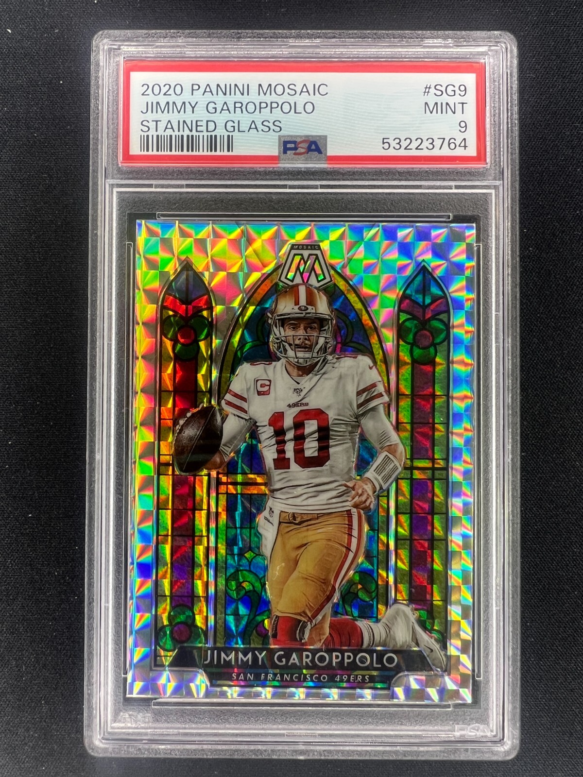 2020 PANINI MOSAIC #SG9 JIMMY GAROPPOLO "STAINED GLASS PRIZM" - PSA 9