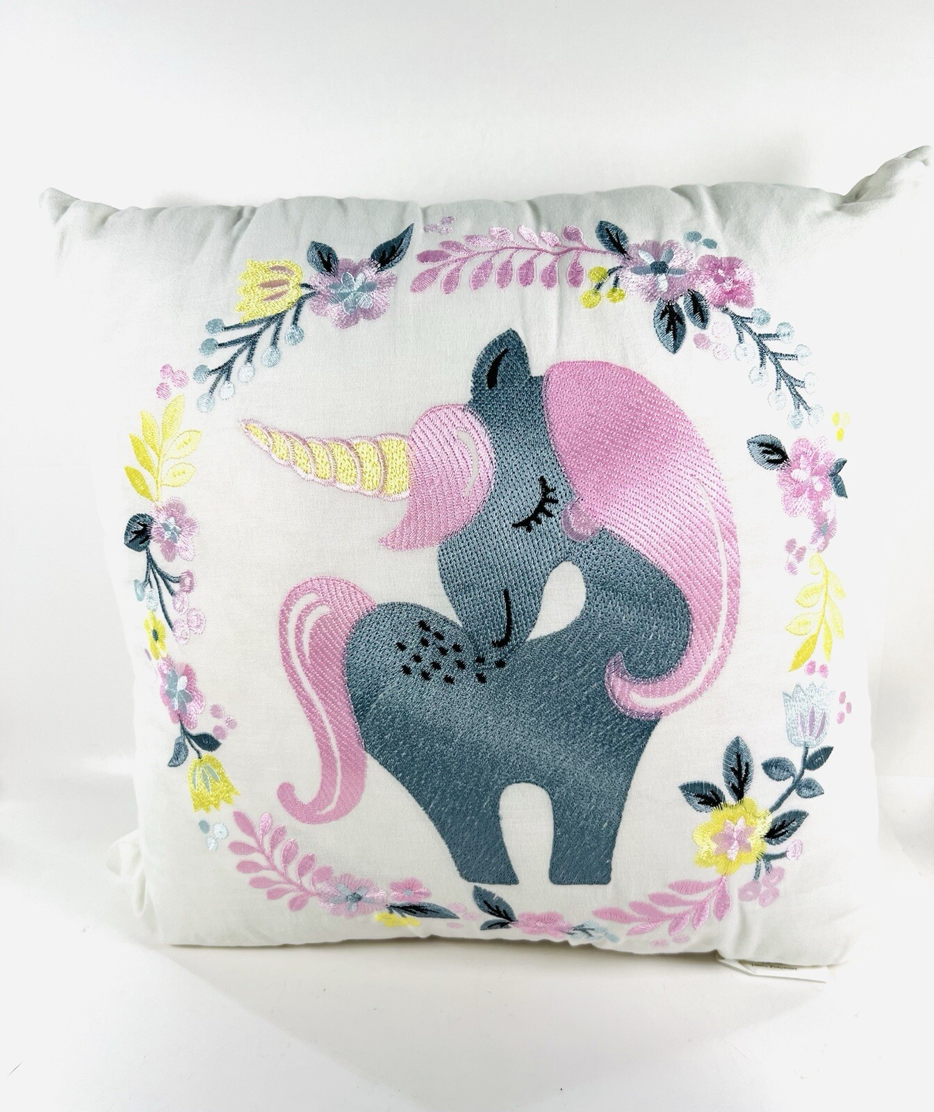 Urban Habitat Kids Child Girls Pink Gray Embroidered Unicorn Floral Pillow