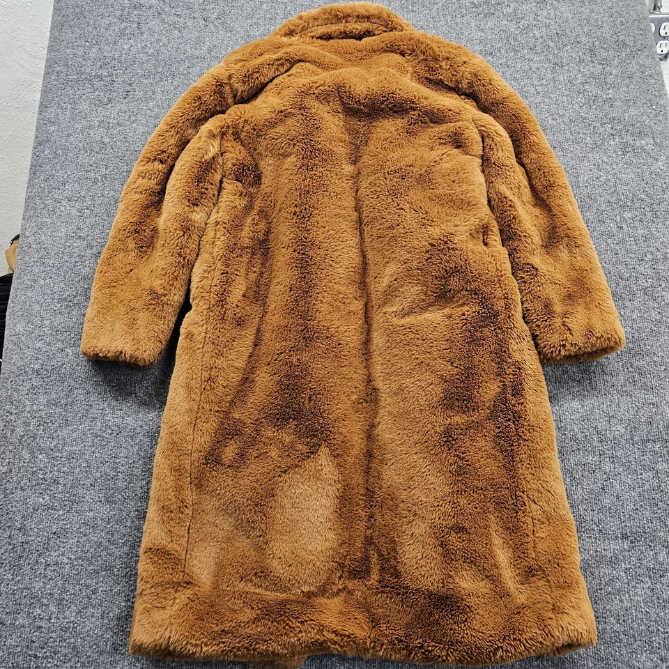 Abrigo largo de invierno Forever 21 de piel sintética para mujer pequeño naranja frente abierto de lujo mullido Foto 4 de 4