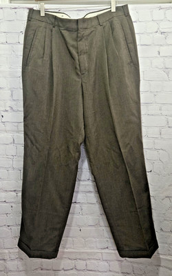 Vtg John Henry Suit Pants Brown Micro Pattern Pleated Mens 36x29 Classic Cuff