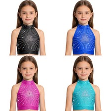Girls Shirt Dancewear Crop Top Competition Vest Athletic Ballroom Latin Show