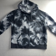 Champion Women's Black/Grey Tie Dye Pullover Hoodie Sweatshirt Large