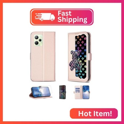 Case Compatible for Realme C35 Phone Case Flip Stand Cover [with Tempered Glass