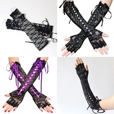 Lace Gloves Halloween Long Lace-up Fingerless Steampunk Gothic UK Women