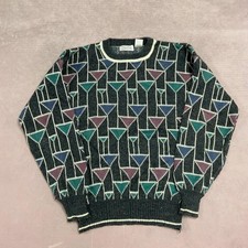 Vintage Knitted Jumper Abstract Patterned Grandad Knit Sweater Men's L