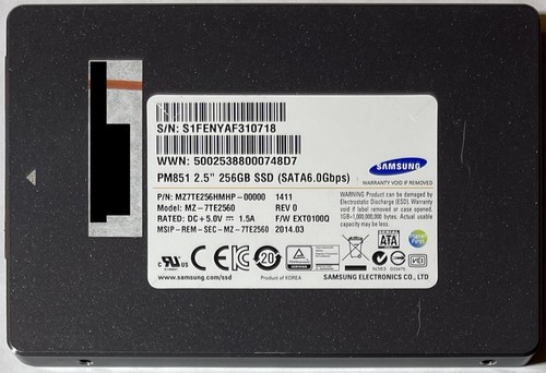 256GB Samsung PM851 2.5" SATA III SSD (MZ7TE256HMHP) | 11 TBW | SMART 👍