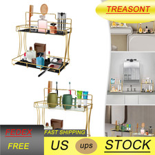 Gold Bathroom Organizer Countertop W/Toothbrush Holders 2 Tier Bathroom Vanity