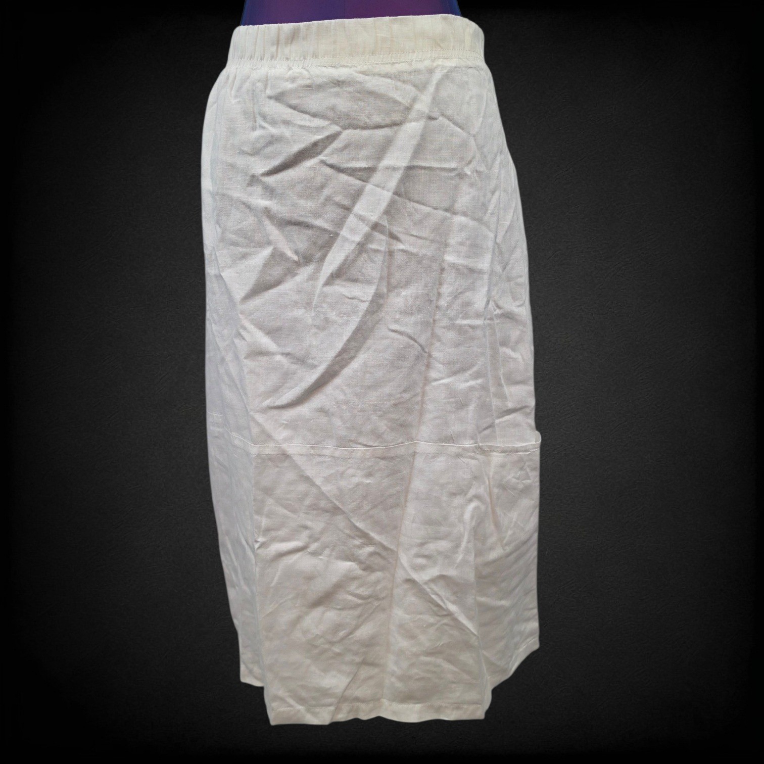 Eileen Fisher White Organic Linen Cotton Lined Midi Skirt Elastic Waist Womens