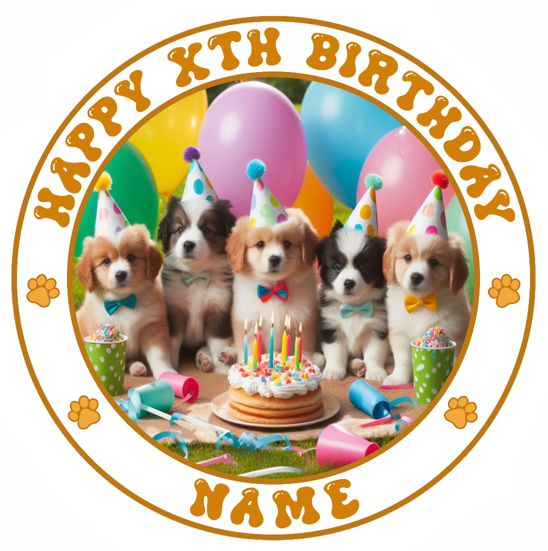 Toppers para pasteles comestibles para cachorros, personalizados, 6, 7 u 8 pulgadas, cachorro, fiesta, perros