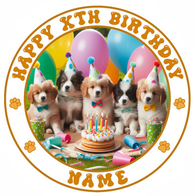 Essbare Welpen Tortenaufleger, personalisiert, 6, 7 oder 8 cm, Welpe, Party, Hunde