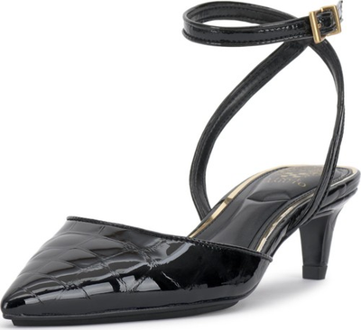 #ad Vince Camuto Women#x27;s Irva Ankle Strap Kitten Heel Pump Black 5 Patent Leather $24.99