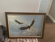 Original Oil Painting Bald Eagles Signed 2001 Framed Wildlife Art 30”x 42”