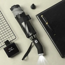 Fully automatic folding waterproof umbrella with LED flashlight and UV protectio