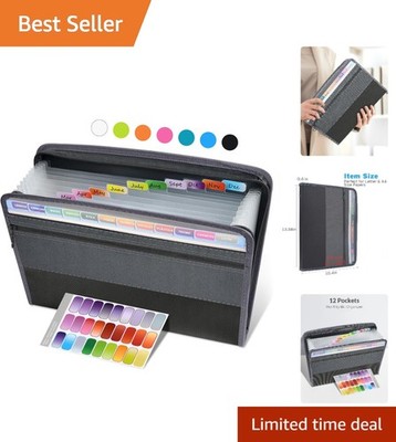 Secure 12 Pocket Organizer with Zipper - Ideal for Bills & Receipts, Grey