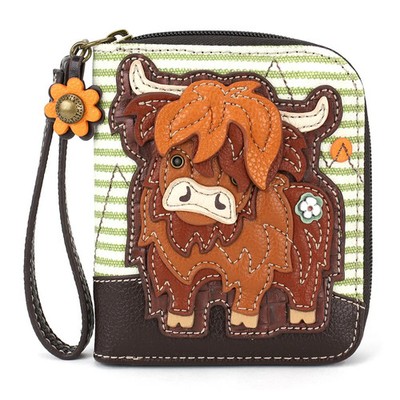 CHALA HIGHLAND COW Zip Around Wallet Wristlet 4.5 in x 5.5 in x 1 NWT