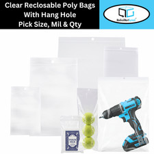 Clear Plastic Reclosable Hanghole Poly Bags Select Mil Size and Pieces