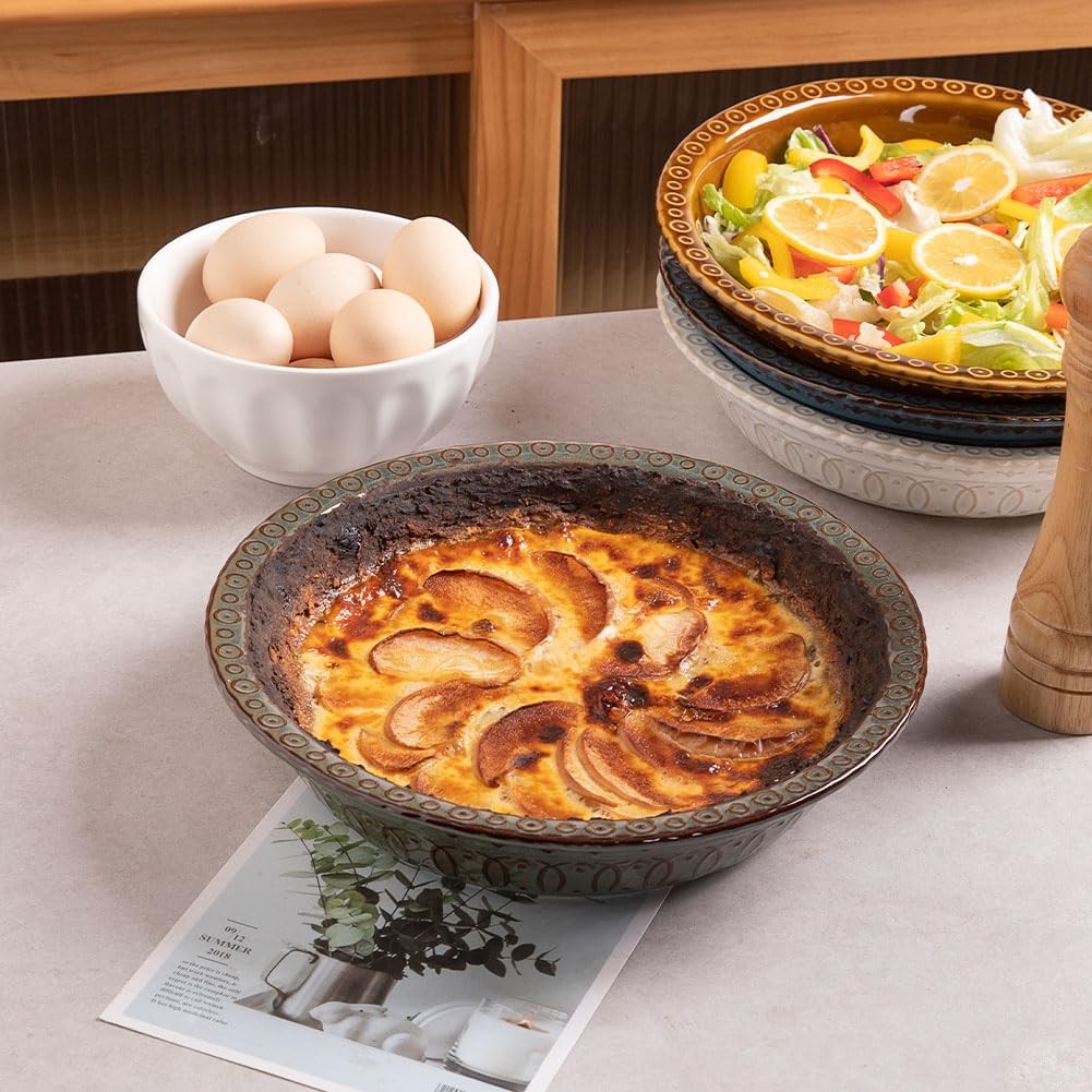 Ceramic Pie Pan for Baking,Round Baking Dish Pan for Dinner 10 Inches, Pie Di...