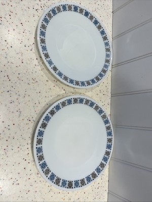 2 Vintage Jaj Pyrex Chelsea Muster Beilagenteller 61/2'' 16,5 cm Durchmesser Milchglas