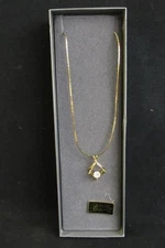 Vintage Bellissima Choice Gold Toned Necklace with Clear Stone Pendant & Box