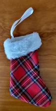 Mini Stocking 6" Holiday Christmas Plaid Faux Fur Cuff 