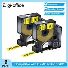 2PK Black on Yellow 18431 3/8" IND Vinyl Label Tape for Dymo Rhino 5200 4200