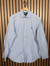 Ralph Lauren Dress Shirt 16 Mens Blue Oxford Long Sleeve Check Plaid Regent